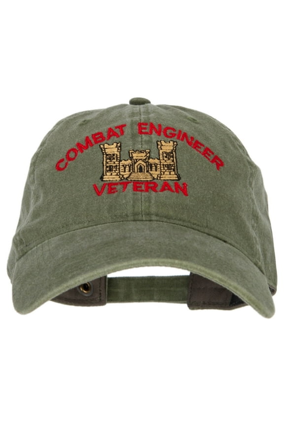 Combat Engineer Veteran Embroidered Washed Cotton Twill Cap - Olive OSFM
