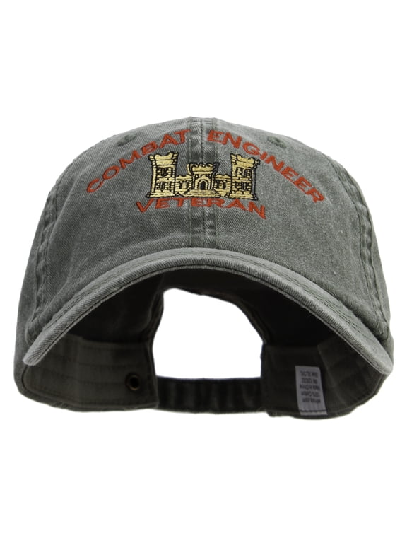 Combat Engineer Veterans Embroidered Big Size Washed Pigment Dyed Cap - Olive XL-3XL
