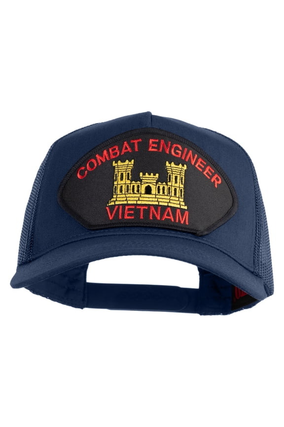 Combat Engineer Vietnam Patched Solid Cotton Twill 5 panel Mesh Back Cap - Navy OSFM