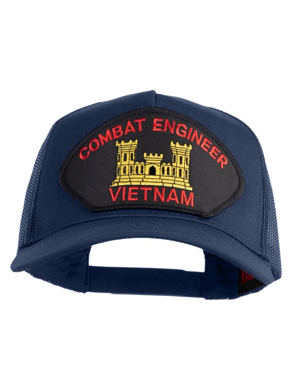Combat Engineer Vietnam Patched Solid Cotton Twill 5 panel Mesh Back Cap - Navy OSFM