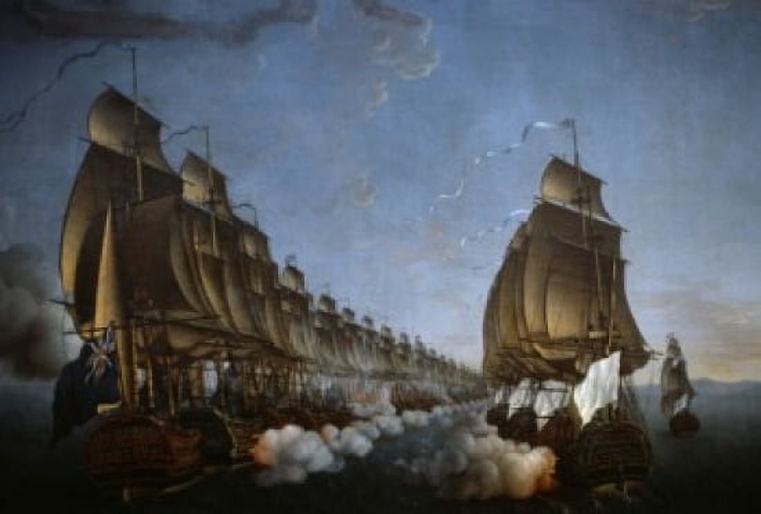 Combat Between the French and English Fleets as Viewed from Goudelour June 20 1783 Auguste Louis Rossel de Cercy (ca 1736-ca1829 French) Canvas Art - Auguste Louis Rossel de Cercy (18 x 24)