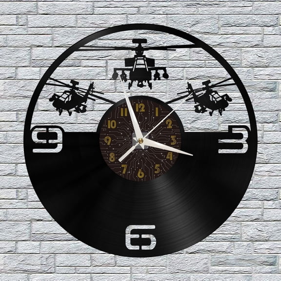 Combat Helicopter Vinyl Wall Clock, Vinyl Record Clock Wall Art Silent & Non-ticking(12 inchs C)