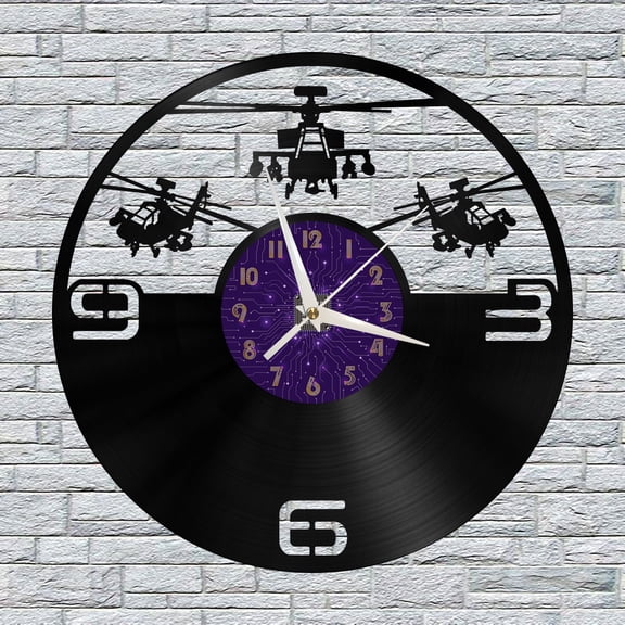 Combat Helicopter Vinyl Wall Clock, Vinyl Record Clock Wall Art Silent & Non-ticking(12 inchs P)