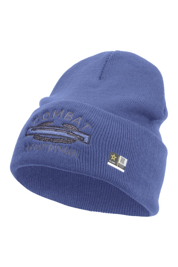 Combat Infantryman Embroidered 12 Inch Long Knitted Beanie - Sky Blue OSFM