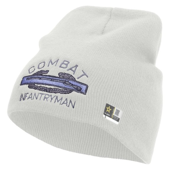 Combat Infantryman Embroidered 8 Inch Knitted Short Beanie - White OSFM