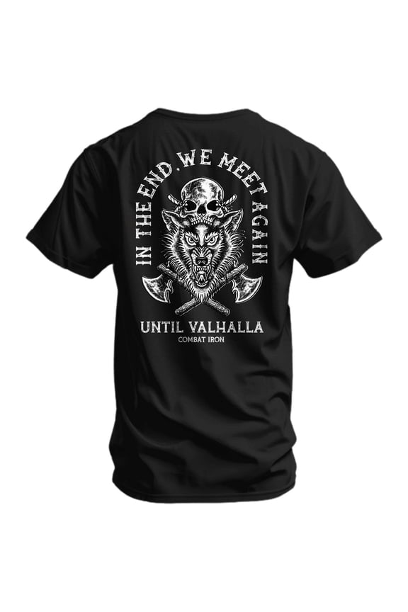 Unit Valhalla Men’s Graphic T-Shirt – “In The End, We Meet Again” – L, Black