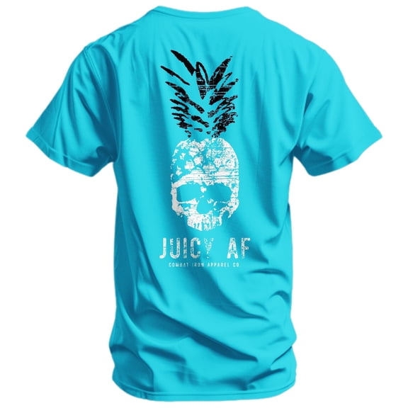 Combat Iron Juicy AF Pineapple Men's T-Shirt – Funny Graphic Tee, Soft Cotton Fit – Tahiti Blue, 2XL