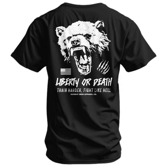 Combat Iron Liberty Or Death Fight Like Hell Men's T-Shirt – Athletic Fit, Patriotic Graphic Tee – Black, M