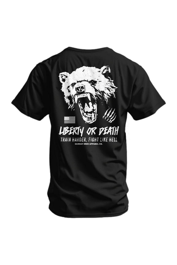 Liberty Or Death Fight Like Hell Men's T-Shirt – Athletic Fit, Patriotic Graphic Tee – Black, M
