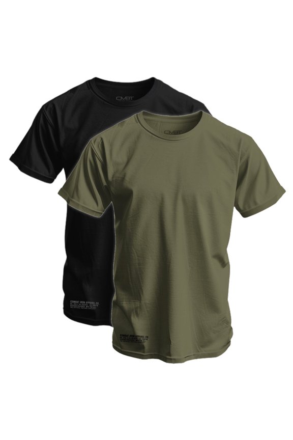 Men’s Premium T-Shirt 2-Pack – Soft Cotton Blend, Tagless Design, Athletic Fit – Black & Military Green (Size S)