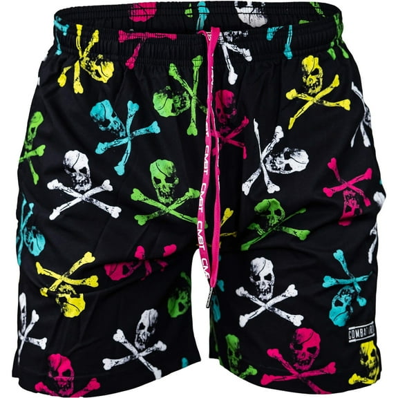 Combat Iron Apparel™ Men's V3 Performance Shorts | 5.5" S / Neon Pirate Skulls