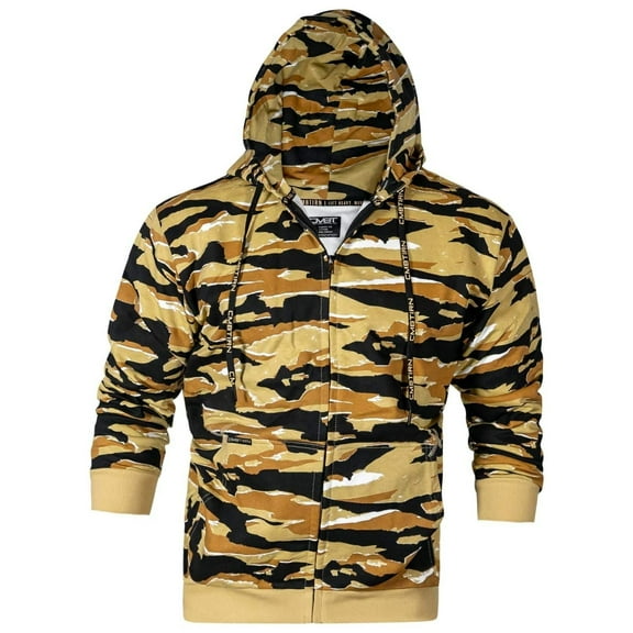 Combat Iron Men’s Desert Tiger Stripe Camo Full-Zip Midweight Hoodie with Hood and Large Pockets – Comfortable, Durable, and Softening Over Time, Size S