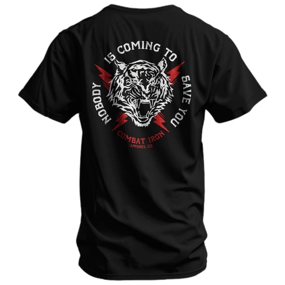 Combat Iron Nobody Is Coming To Save You Men's Black Athletic Fit T-Shirt, 2XL – Durable, Comfortable, Motivational