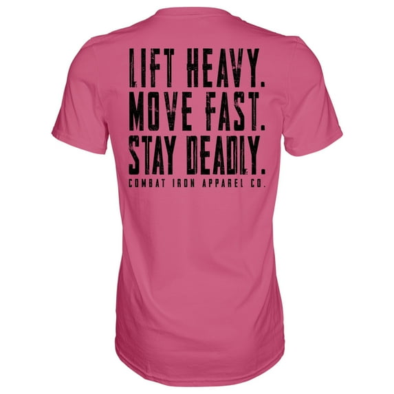 Combat Iron Men's "Lift Heavy. Move Fast. Stay Deadly." Graphic T-Shirt, Small, Pink