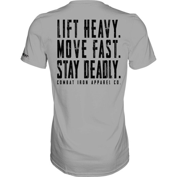 Original Motto: Lift Heavy. Move Fast. Stay Deadly. Men's T-Shirt S / Rocky Gray