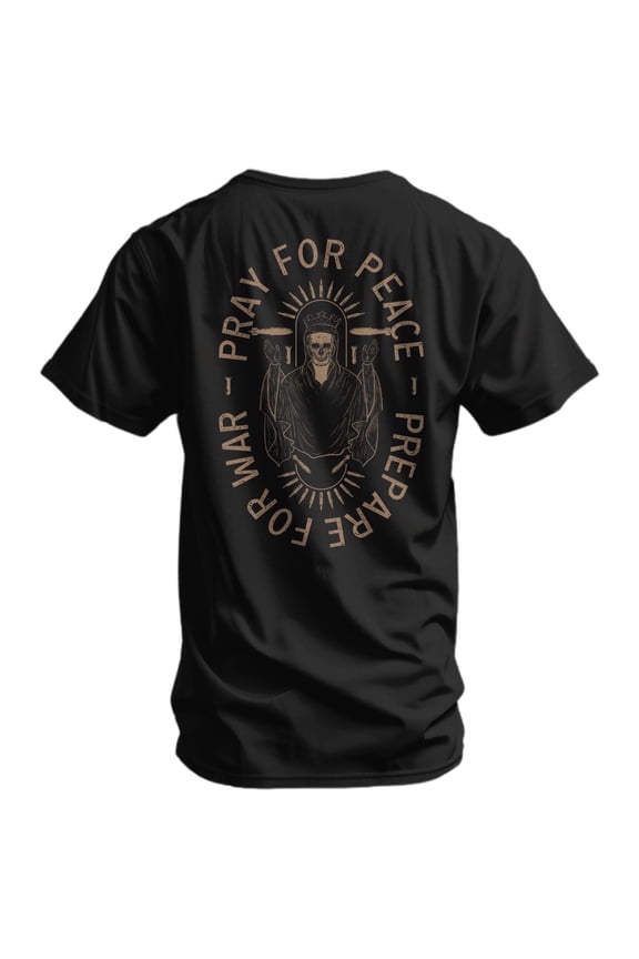 Pray For Peace. Prepare For War. Men's T-Shirt – Soft Cotton Blend, Athletic Fit, Tagless Comfort, Easy Care – Black, Size 2XL