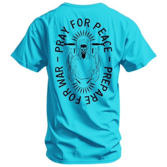 Combat Iron Pray For Peace. Prepare For War. Men's Athletic T-Shirt, L, Tahiti Blue