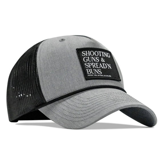 Combat Iron Apparel™ Shooting Guns & Spread'n Buns Patch Rope Snapback Hat Gray / Black