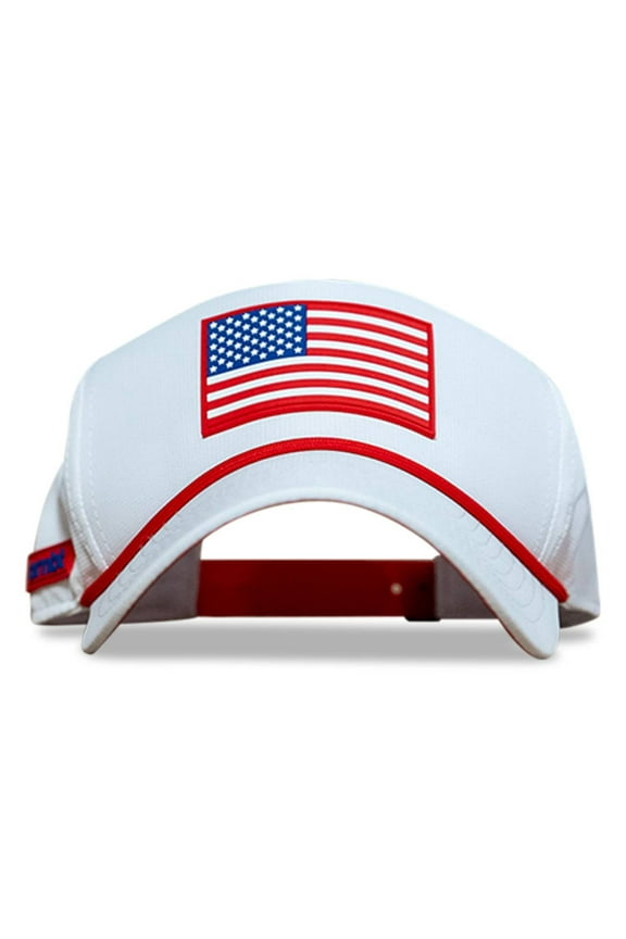Men’s USA Flag Patch Snapback Hat – White Waterproof Weekender Performance Cap, Recycled Polyester, UPF 40+ Sun Protection, Adjustable Fit