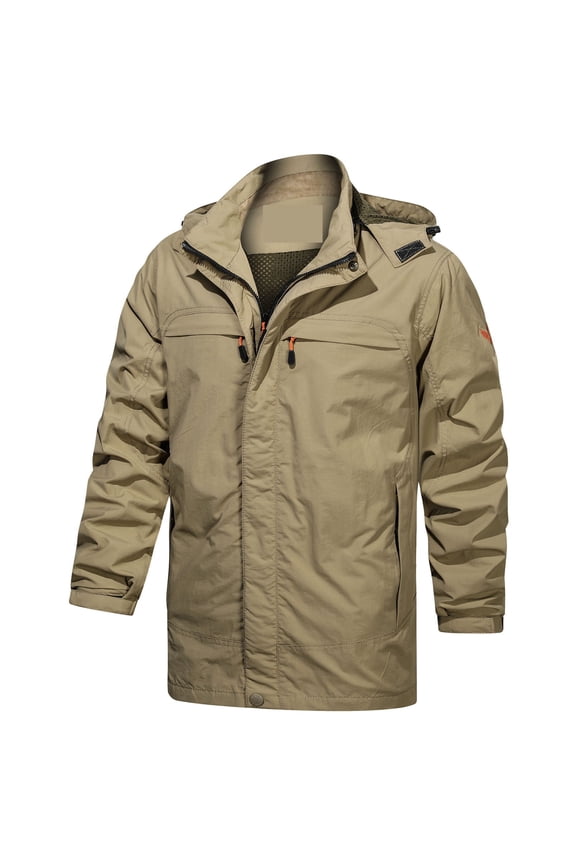 Mens Stand-Up Heavyweight Windproof Jackets Outdoor Stretch Ski Cargo Coat Running Climbing Fishing Snowboarding, Windbreak Outwear Outing Overcoat