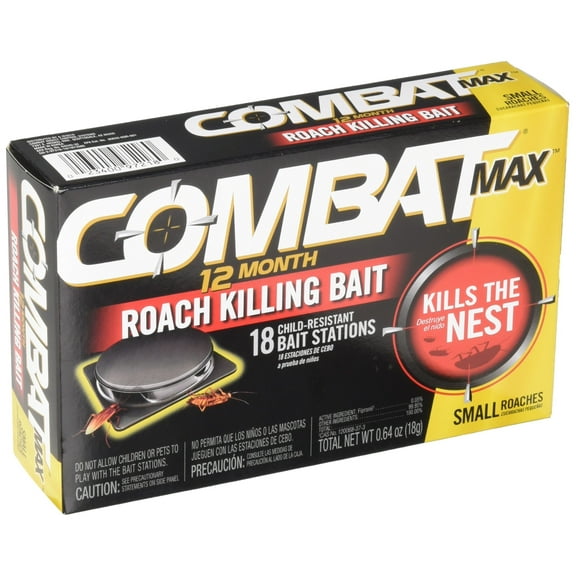 Combat Max 12 Month Roach Killing Bait, Small Roach Bait Station, Child-Resistant, 18 Count