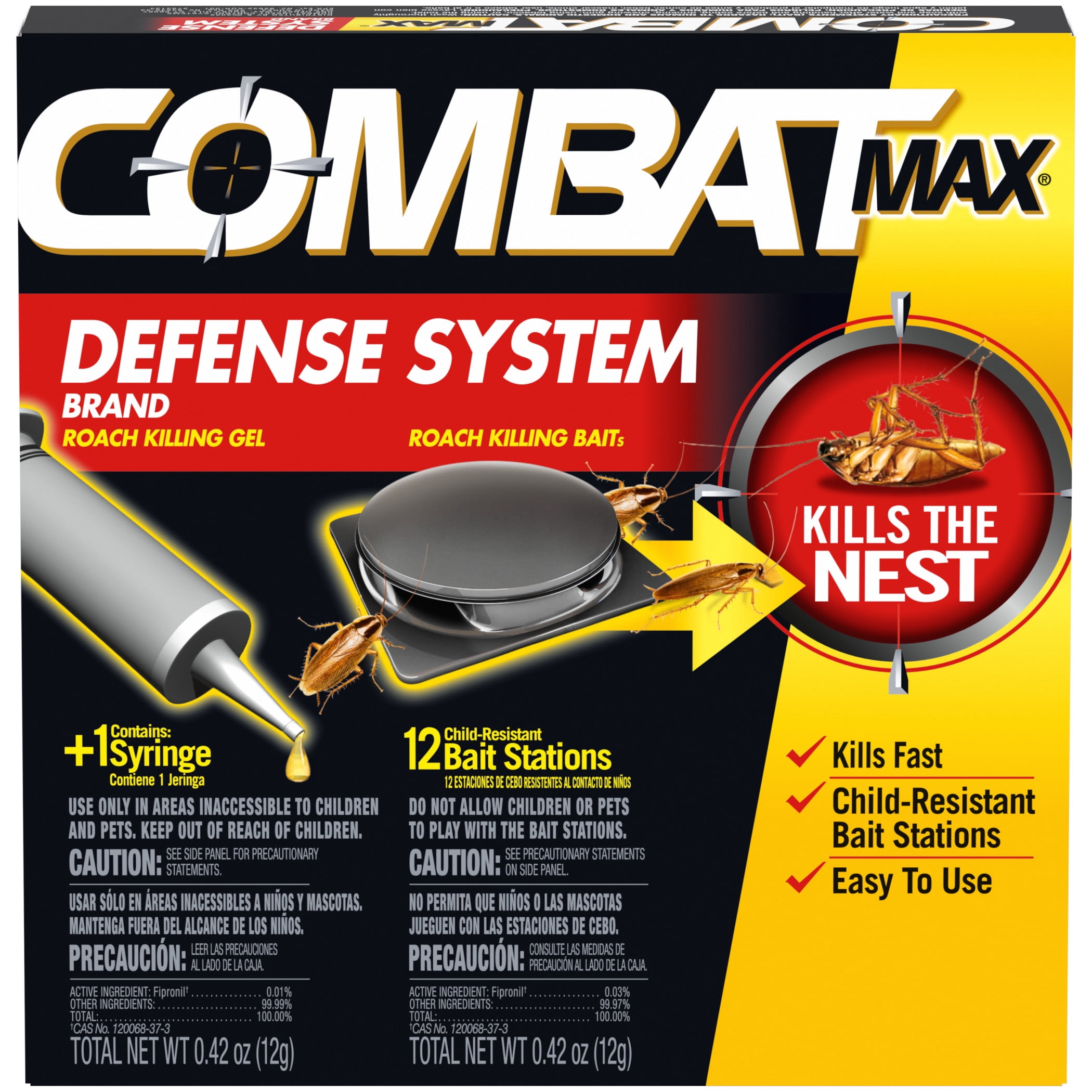 Combat Max Defense System Small Roach Killing Bait 12 Ct + Roach Killing Gel Syringe 12g