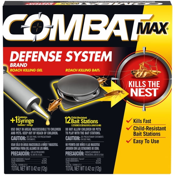 Combat Max Defense System Small Roach Killing Bait 12 Ct + Roach Killing Gel Syringe 12g