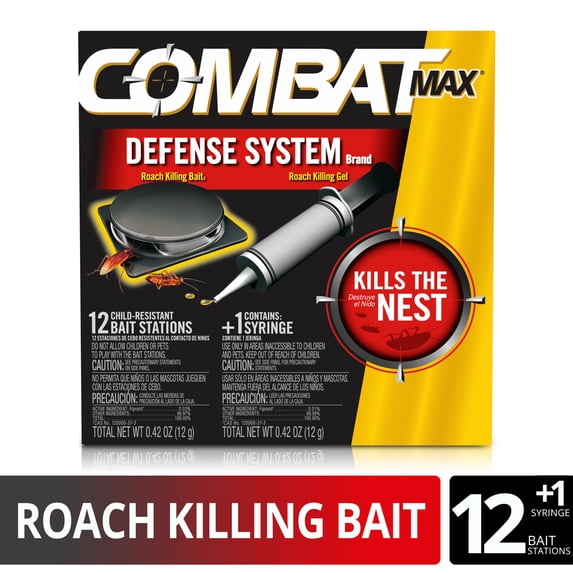 Combat Max Defense System Small Roach Killing Bait 12 Ct + Roach Killing Gel Syringe 12g