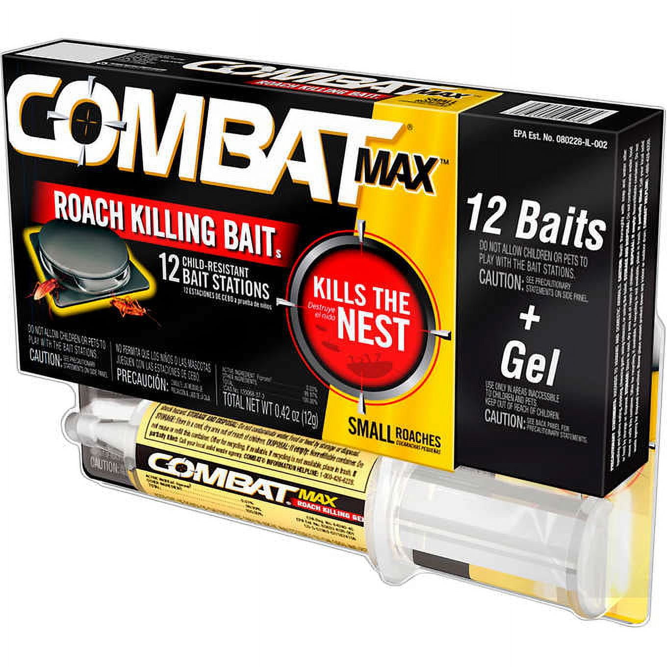 Combat Quick Kill Small & Large Roach Bait, Combo Pack 12 Bait Stations + 1  Killing Gel 60 Grams 
