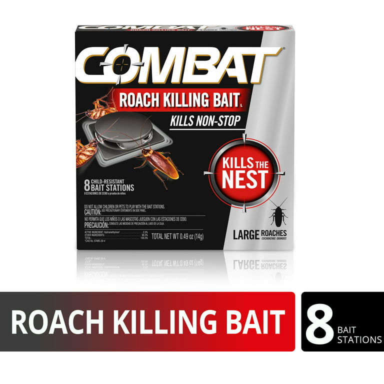 Combat Roach Killing Bait, Large Roach Bait Station, Kills the Nest,  Child-Resistant, 8 Count
