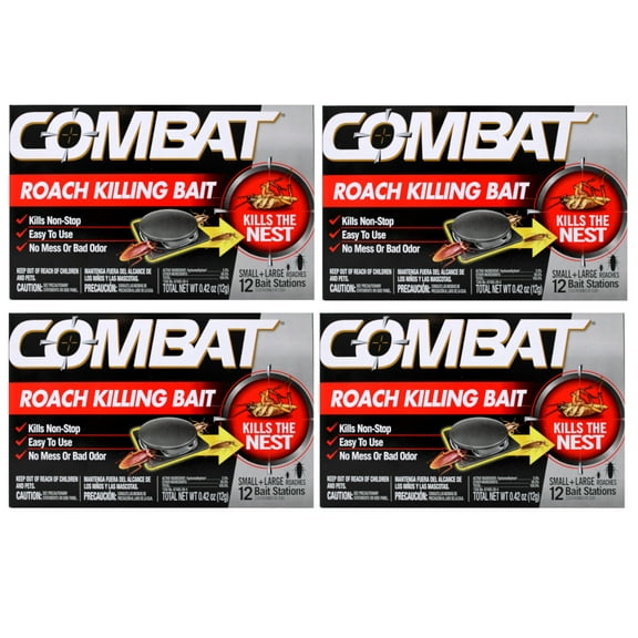 Combat Roach Killing Bait Stations for Small and Large Roaches, 12 Count - 4 Pack