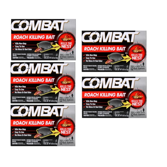 Combat Roach Killing Bait Stations for Small and Large Roaches, 12 Count - 5 Pack