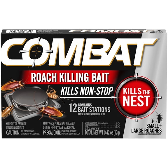 Combat Roach Killing Bait Stations for Small and Large Roaches, No Mess or Odor, 12 Count