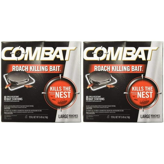 Combat Roach Killing PkauH Bait, Large Roach Bait Station, 8 Count 2 Pack