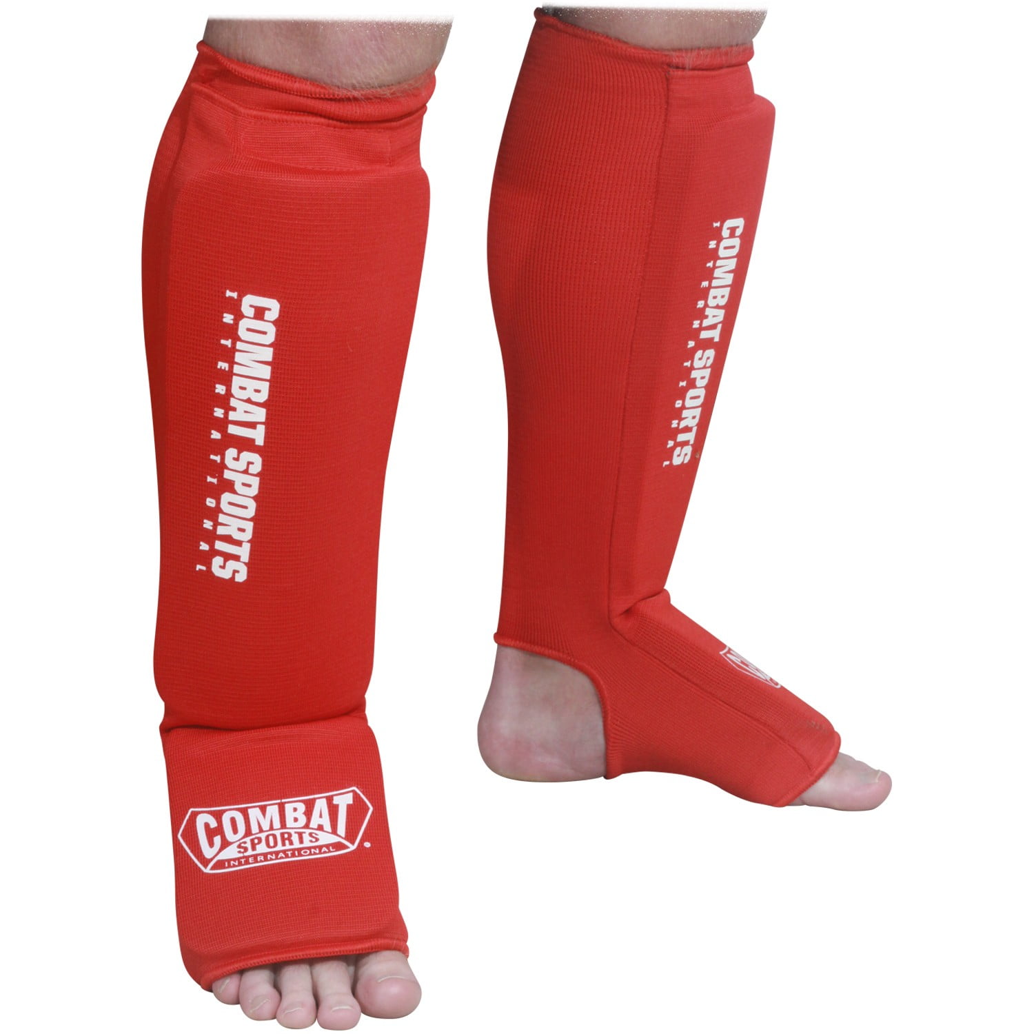 Combat Sports Adults Washable MMA Kickboxing Muay Thai Karate Elastic Cloth Shin & Instep Padded Guards Small Red