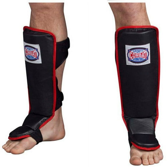 Combat Sports Hook & Loop MMA Shin Guards Regular Red