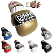 Combat Sports Max Strike MMA Training Gloves, Open Palm Fingerless Gloves for MMA, Muay Thai, and Kickboxing,Gold/White, Regular