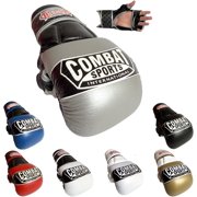Combat Sports Max Strike MMA Training Gloves, Open Palm Fingerless Gloves for MMA, Muay Thai, and Kickboxing,Silver/Black, Large