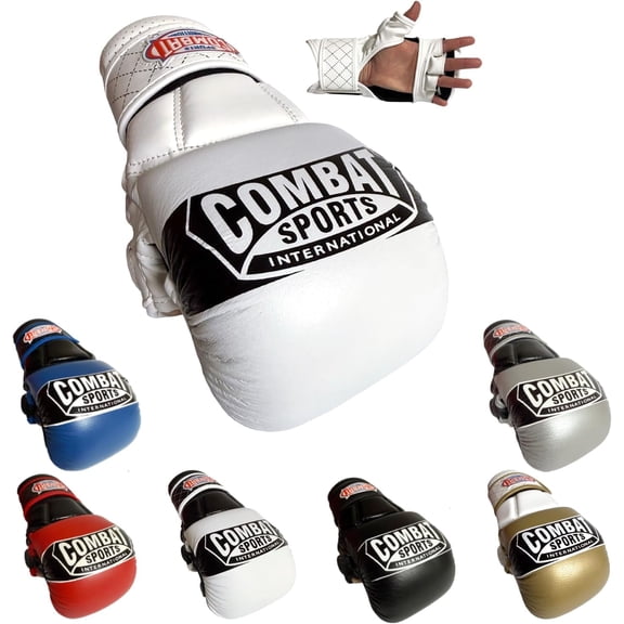 Combat Sports Max Strike MMA Training Gloves, Open Palm Fingerless Gloves for MMA, Muay Thai, and Kickboxing,White/White, Regular