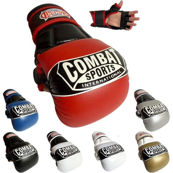 Combat Sports Max Strike MMA Training Gloves, Open Palm Fingerless Gloves for MMA, Muay Thai, and Kickboxing, Red, Regular
