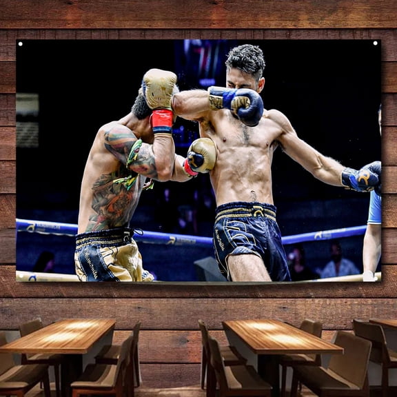 Combat Sports Wall Art Posters & Prints 38" x 57" Decorative Canvas Painting - Muay Thai Fight Artwork for Boxing Lovers - Gym Tapestry B2