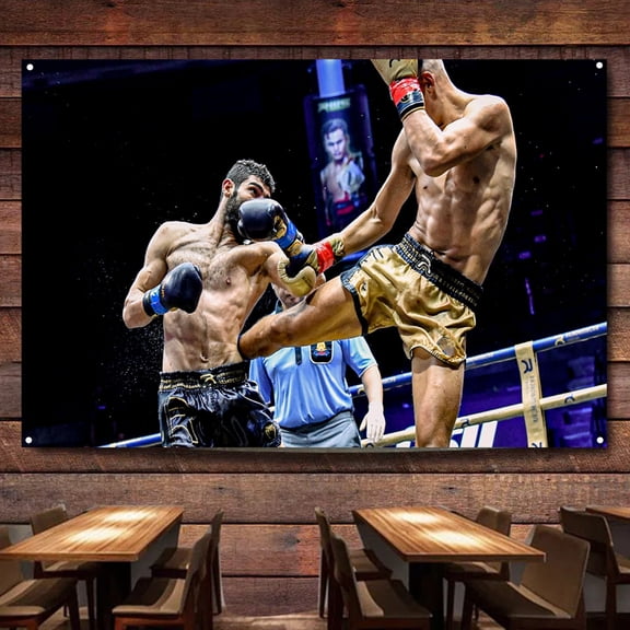Combat Sports Wall Art Posters & Prints Decorative Canvas Painting - Muay Thai Fight Artwork for Boxing Lovers - Gym Tapestry 38" x 57"