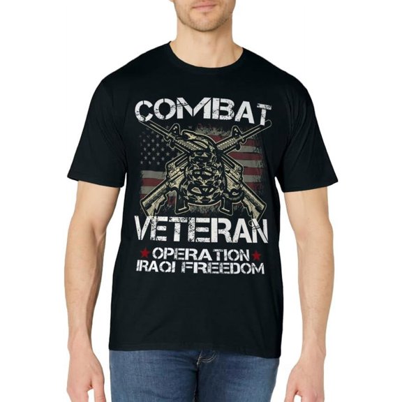 Combat Veteran Iraqi Freedom Military USA American Flag Gift T-Shirt