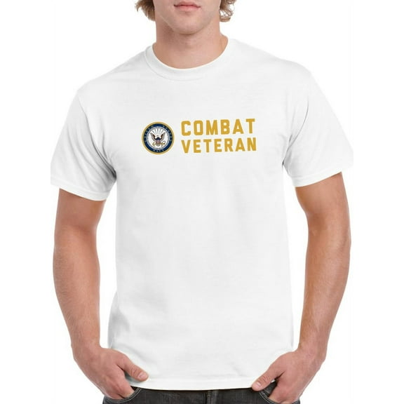 Combat Veteran Text T-Shirt Men -Navy Designs, Male Small