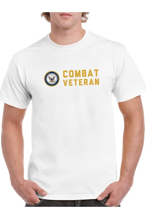 Combat Veteran Text T-Shirt Men -Navy Designs, Male XX-Large