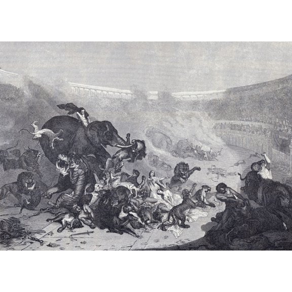 Combat With Wild Beasts In The Colosseum In Ancient Rome. From A 19Th Century Engraving. Poster Print