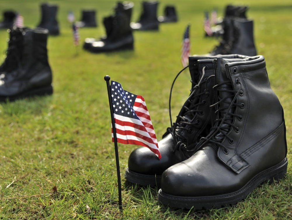 Combat boots are placed in formation representing America?Ø¬æ¬¥?Ø¬æ¬†?Ø¬æ¬¥s POWMIA Canvas Art - Stocktrek Images (32 x 24)
