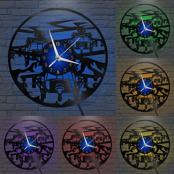Combat helicopter Vinyl Record Wall Clock for Kitchen Wall Decor Wall Art Gift for Lover Gift Idea for a Best Friend(B,with LED)