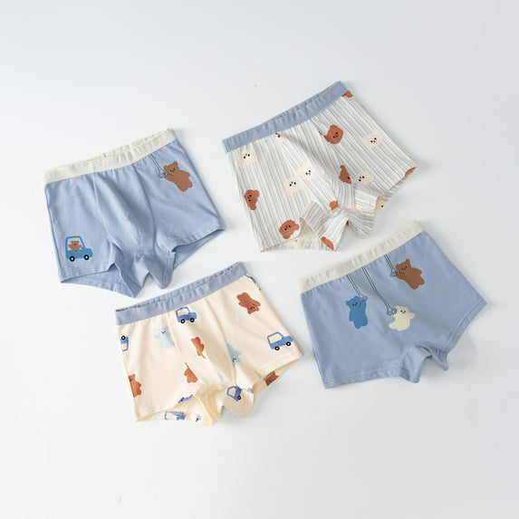 Combed Boys Underwear Breathable Soft Comfortable Cartoon Printed Briefs for Kids Toddler Baby 4 Pack 4PCS