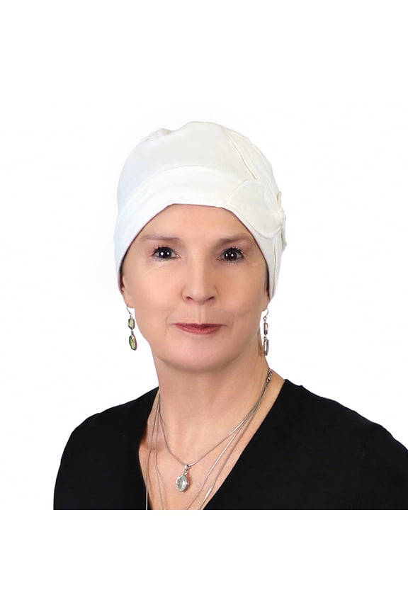 Combed Cotton Butterfly Beanie Chemo Headwear Turban for Women 50+ UPF Sun Protection (Ivory)